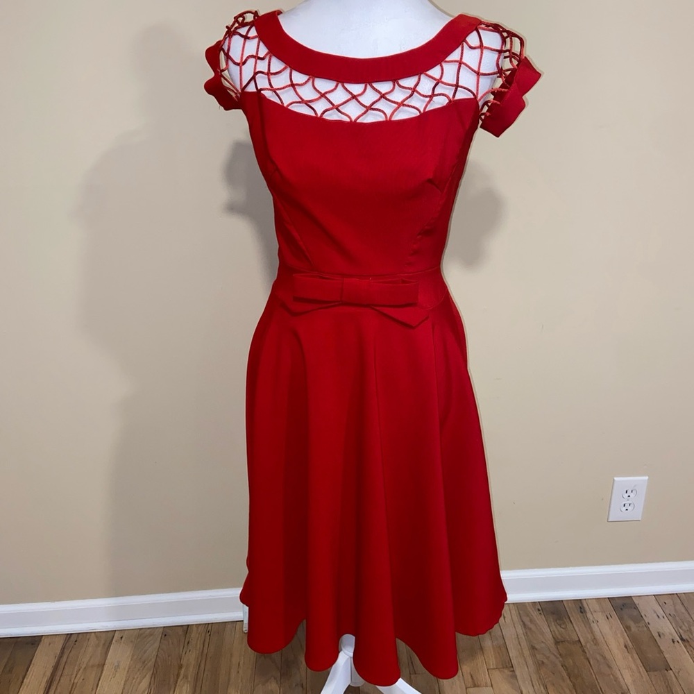 Tatyana Red Midi Dress with Bow Detail